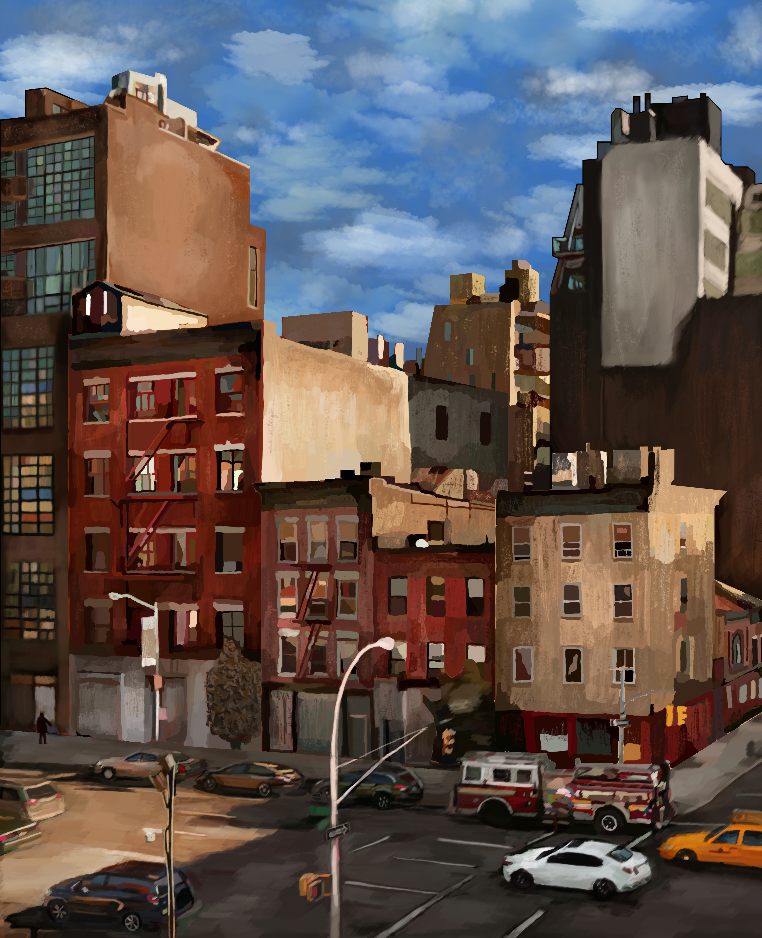 A piece of NY building city digital painting illustration new york scenery street