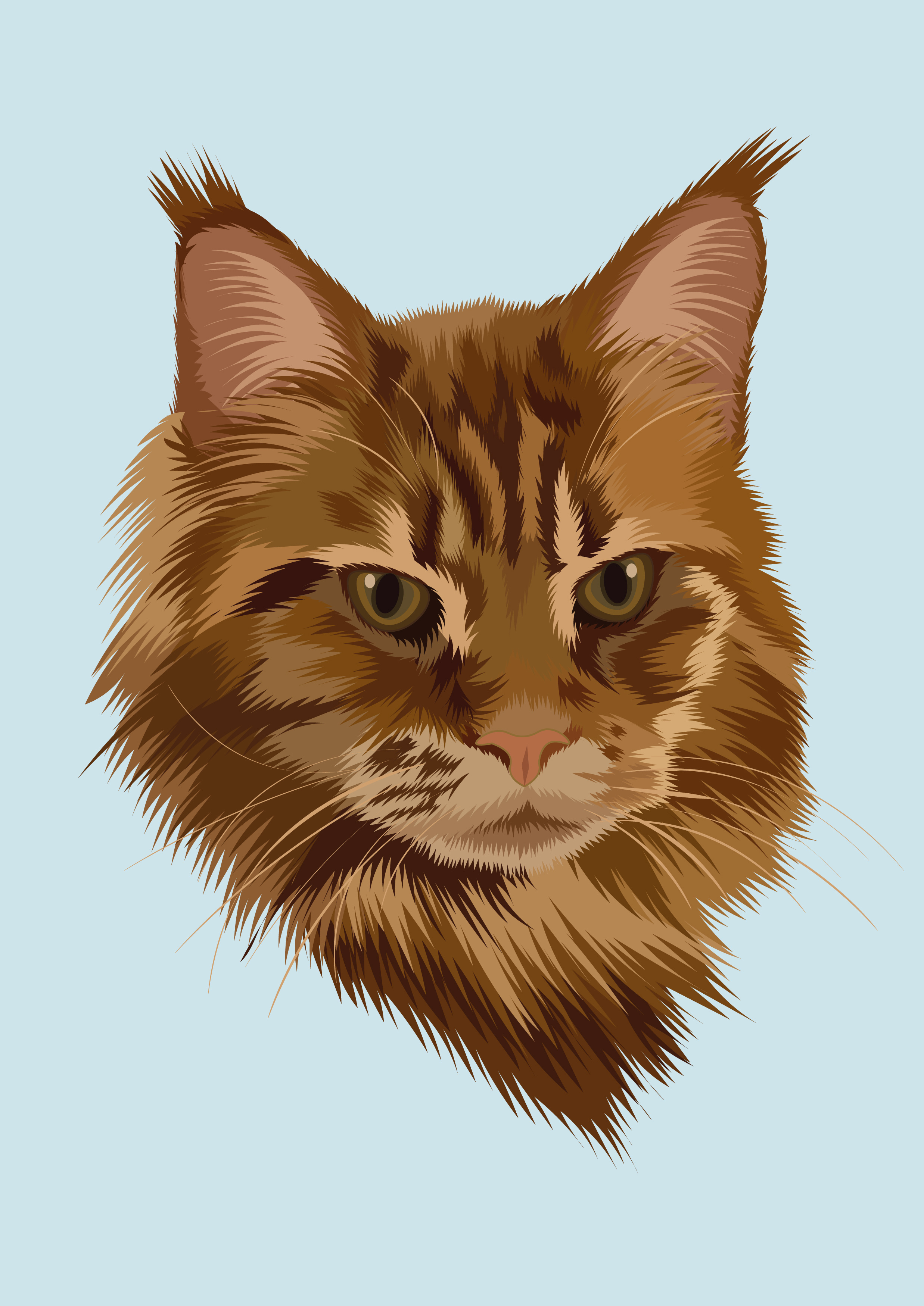 cat animal animal portrait art brown cat digital art feline flat illustration fur texture illustration minimal background nature portrait vector vector illustration