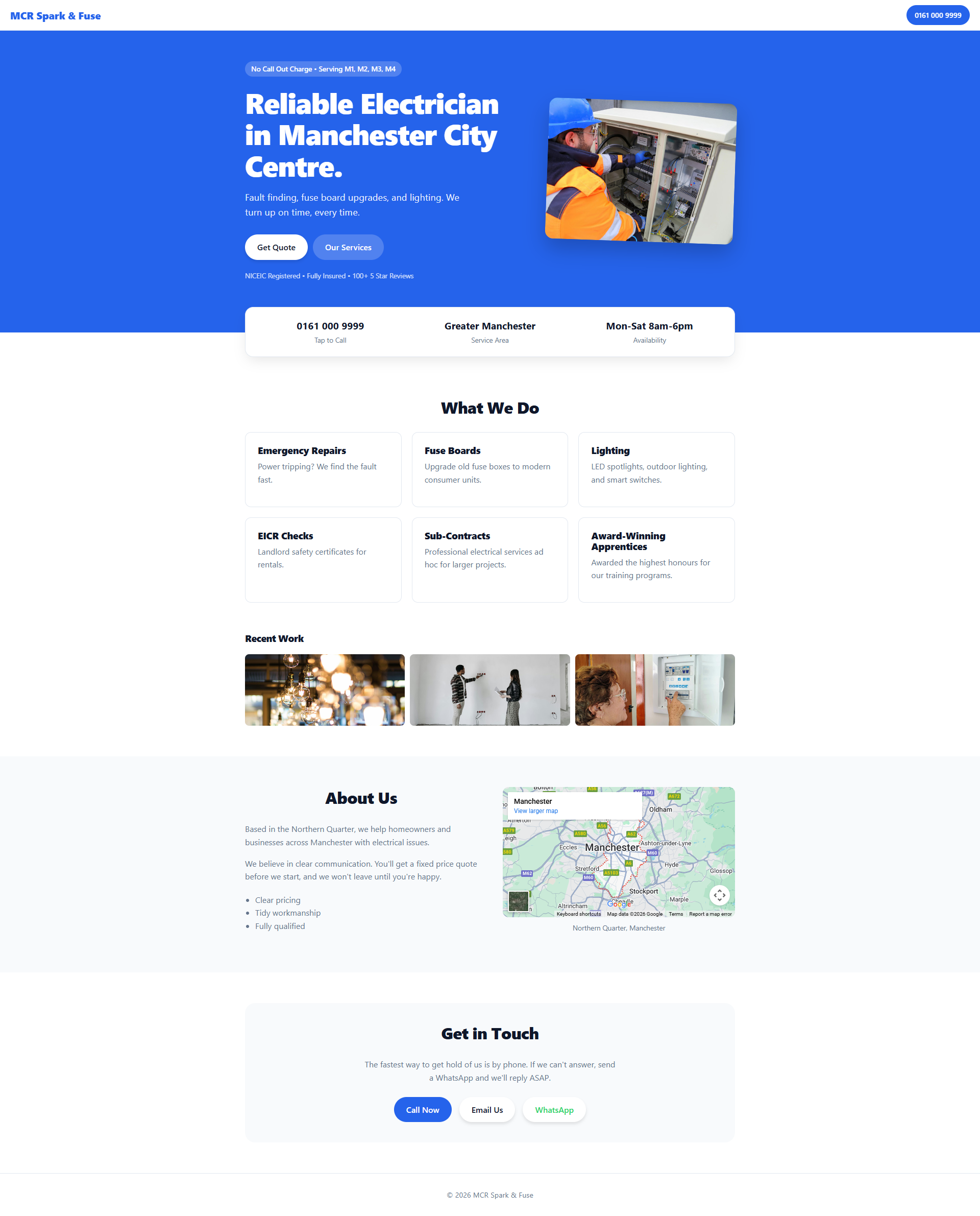 Mcr Spark & Fuse: One-Page Local Small Business Website business site clean design modern typography ui web web design website