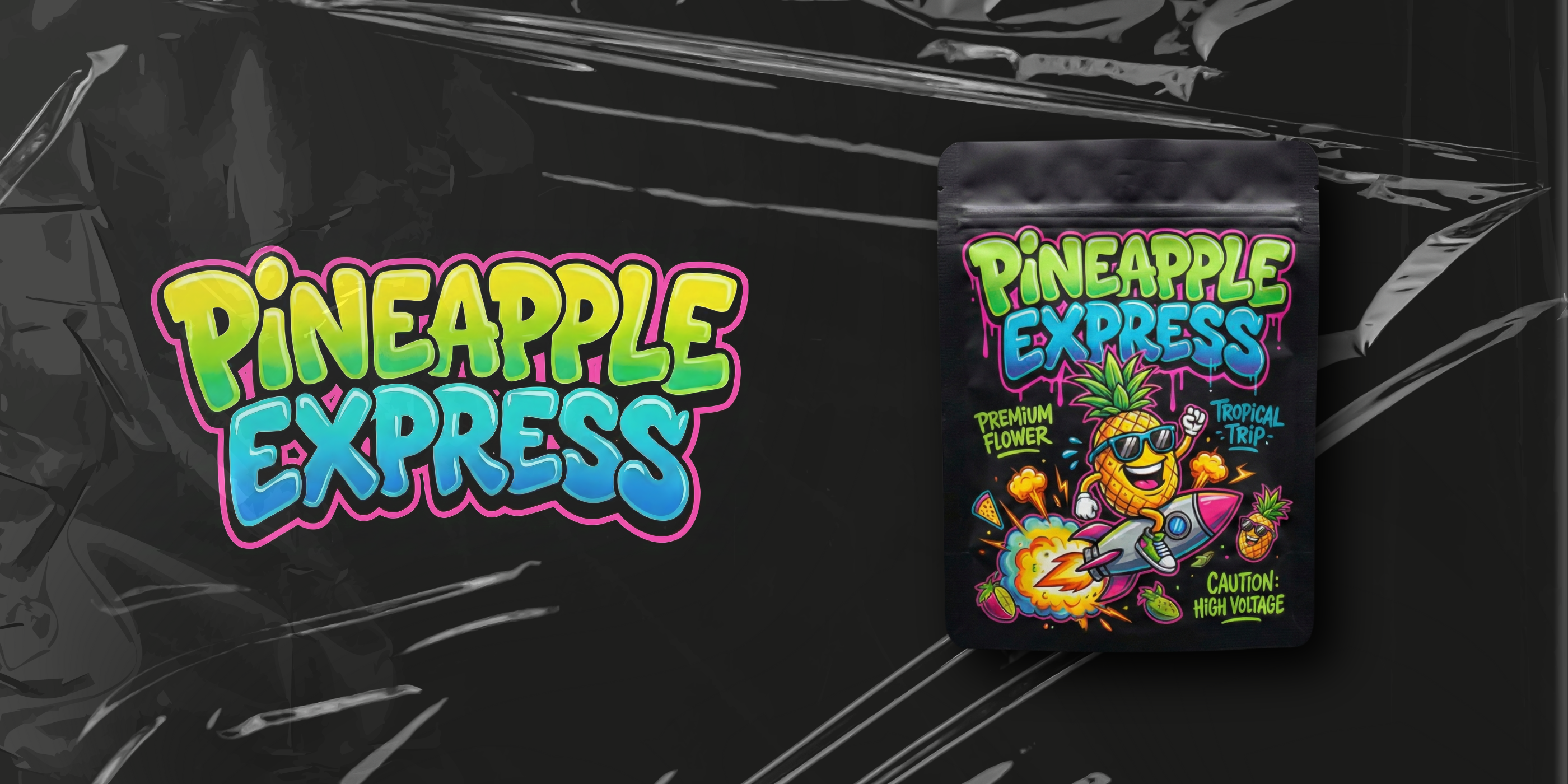 Pineapple Express - Cannabis Packaging 3d branding cannabis packaging custom cut die lines design die lines edibles graphic design illustration mylar packaging ui