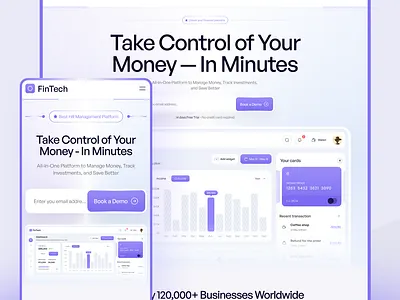 FinTech Landing Page & Dashboard UI 3d design ai animation banking website branding figma design fintech graphic design landing page logo minimal ui mobile app modern design money transfer responsive ui saas ui web app design website