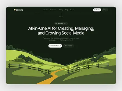 AI-Powered Social Media Platform Hero Section ai platform green illustration interface design landing page marketing tool saas social media ui design web design