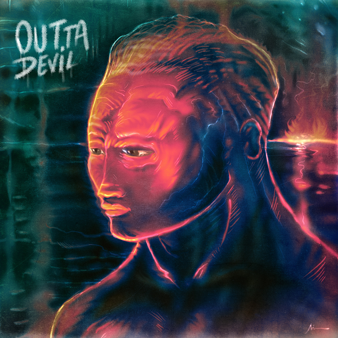 "Outta Devil" abstract art branding color pencil cover design draw dream illustration man music portrait vintage water ink