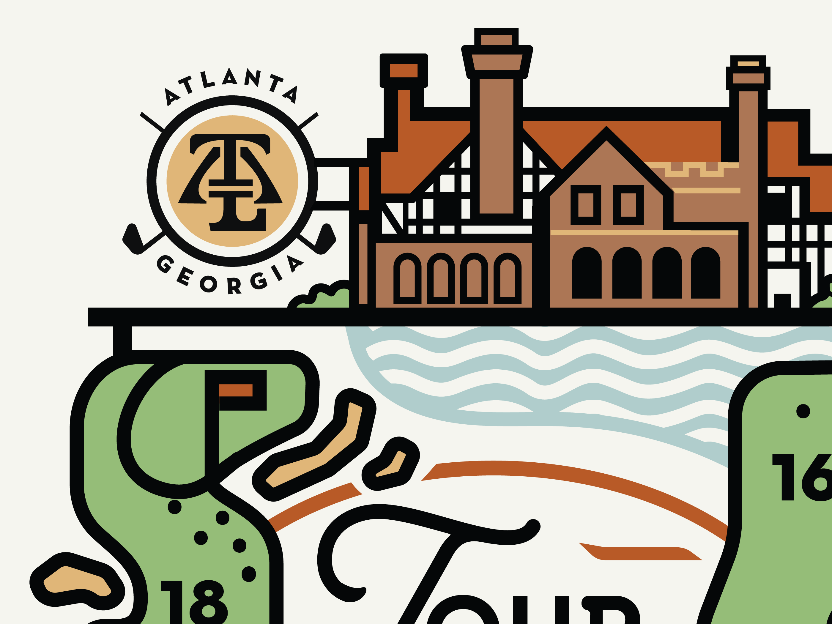 Golf - Tour Art 2026 Course Map Sneak Peak architecture badge design branding clothing golf graphic artist graphic design illustration illustrator invitation logo luxury mansion poster print sophisticated sports typography victorian vintage