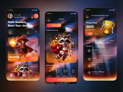 Esports Tournament App UI — Compete, Win Rewards & Level Up app app design competition app design esports esports app game dashboard gaming app gaming ui glassmorphism ios mobile mobile app reward app tournament app ui ui design