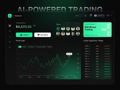 AI Trading Dashboard UI Design ai ai bot ai dashboard ai dashboard design ai powered trading ai trading analytics product trade trading ai trading bot ui design uiux ux web web3