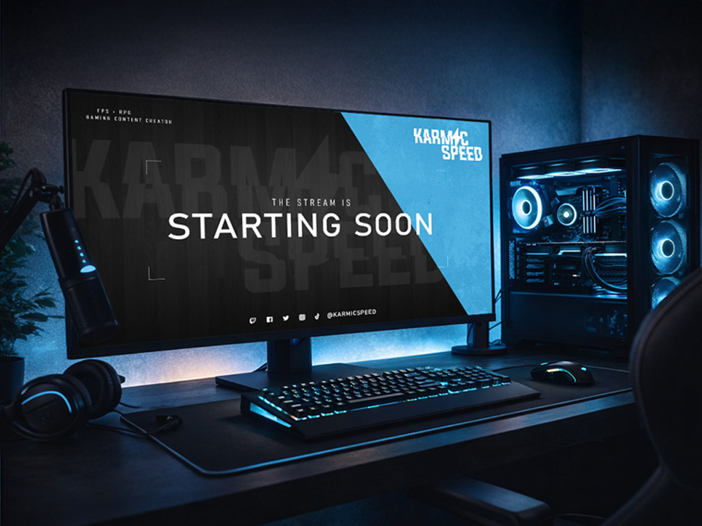 KarmicSpeed — Stream Starting Soon Screen branding digital design gaming overlay streaming ui visual design