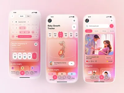 Pregnancy & Period Tracker Mobile App app app design baby app baby countdown healthcare minimal mobile mobile app period pregnancy pregnancy app pregnancy journey pregnancy planner splash screan ui