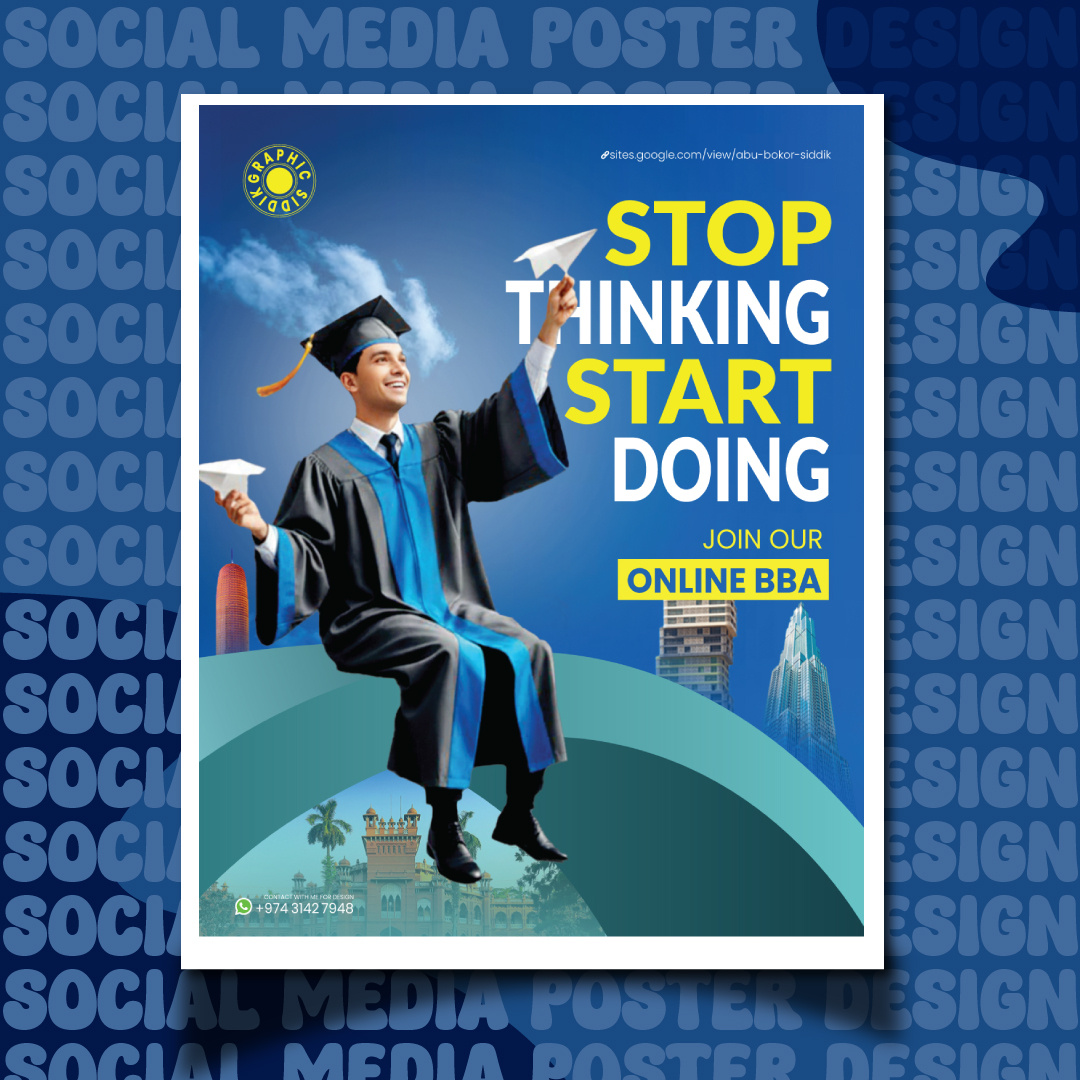 Stop Thinking, Start Doing – Creative Education Campaign Poster academic branding academic design admission poster college poster creative poster creative showcase digital education education poster graphic design marketing visuals modern layout motivational graphic online bba online learning design photoshop artwork professional poster promotional design social media graphic student poster university marketing