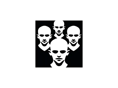 Four bald people aliens android bald buy clone head invaders logo logos logotype man people robot sale sales skinhead