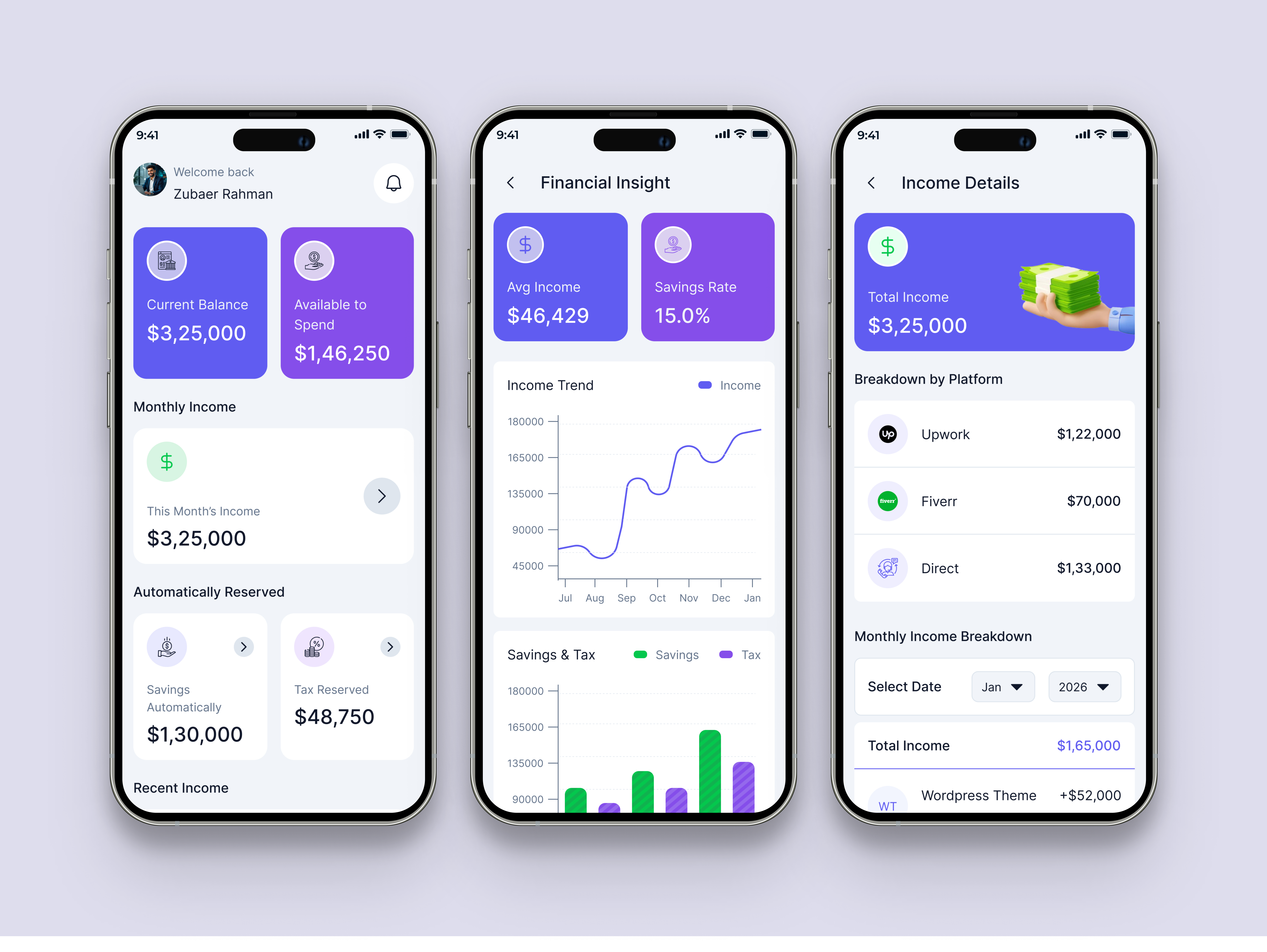 Freelancer Finance & Tax Automation App app design banking app case study finance management fintech app freelancer tool minimalist ui mobile ui product design tax automation uiux design