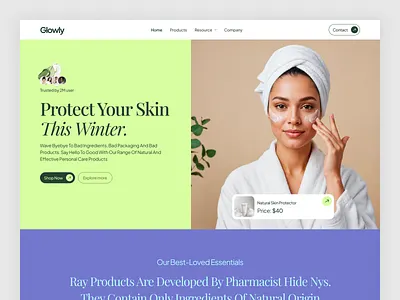 Glowy – Skincare Landing Page Hero Section beauty beauty product beauty shop clean design ecommerce glowing healthy hero section homepage design landing page online shop website product shop skincare ui design visual design web design website