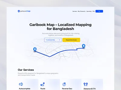 Garibook Map — Localized Mapping Experience for Bangladesh bangladesh dashboard design geo tech location based service map design mapping platform mobility navigation product design route planning saas startup ui design ux design web design