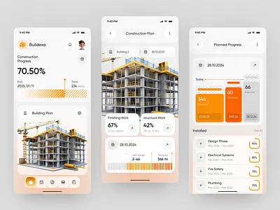 Construction Management App – Project Progress & Planning UI app app design construction construction app construction management design ios management mobile mobile app modern ui progress tracking project management proptech proptech startups real estate app ui ui design