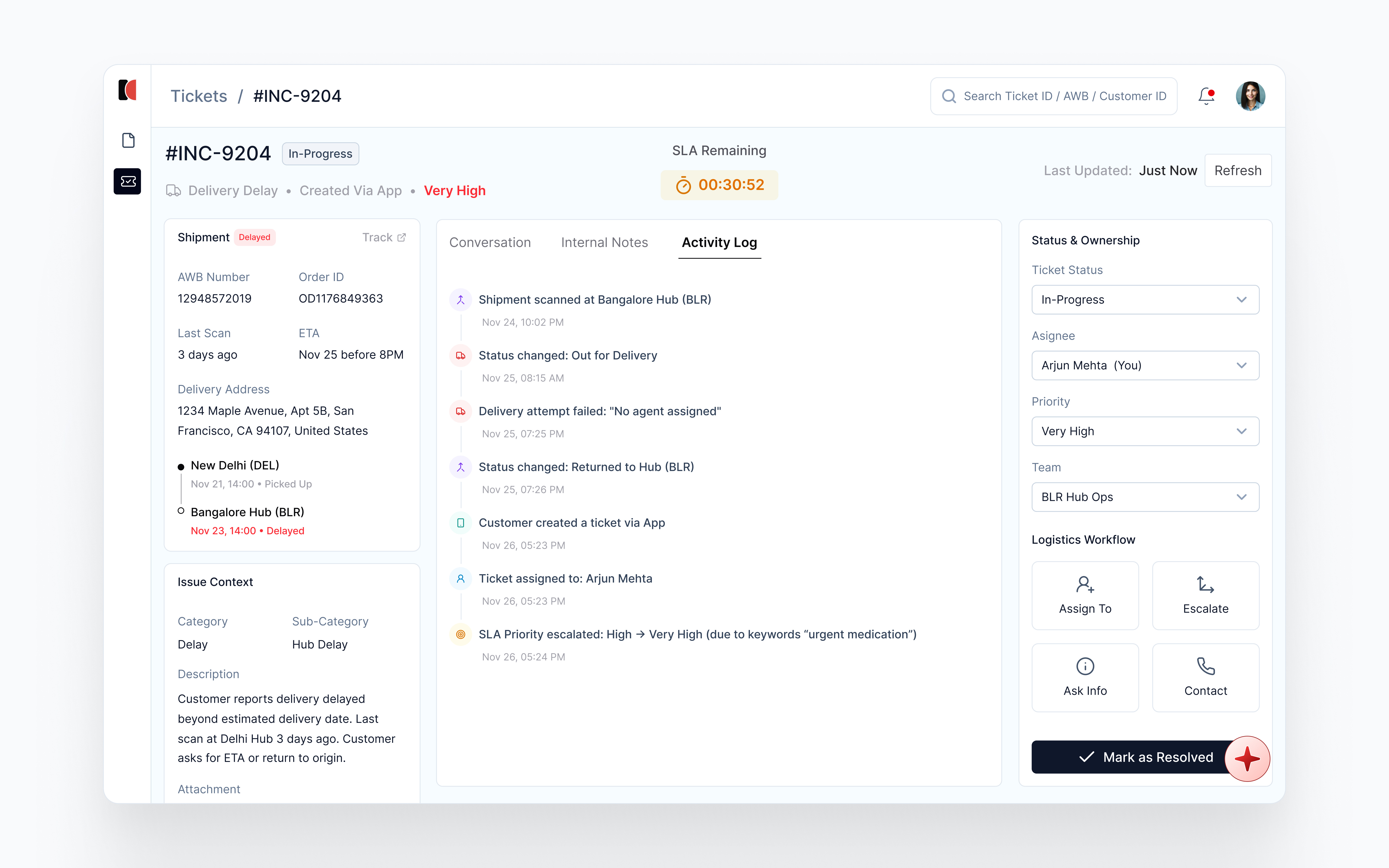 Ticketing System b2b create ticket logitics resolve ticket