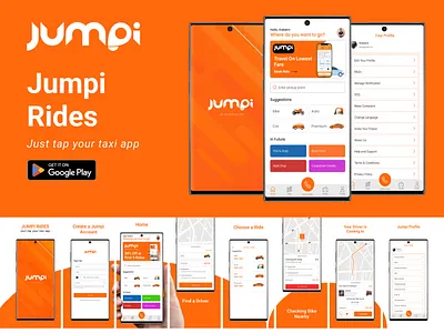Ride App Design & Development - Jumpi Rides app app design app developer app development branding design design and development illustration logo mobile app ui