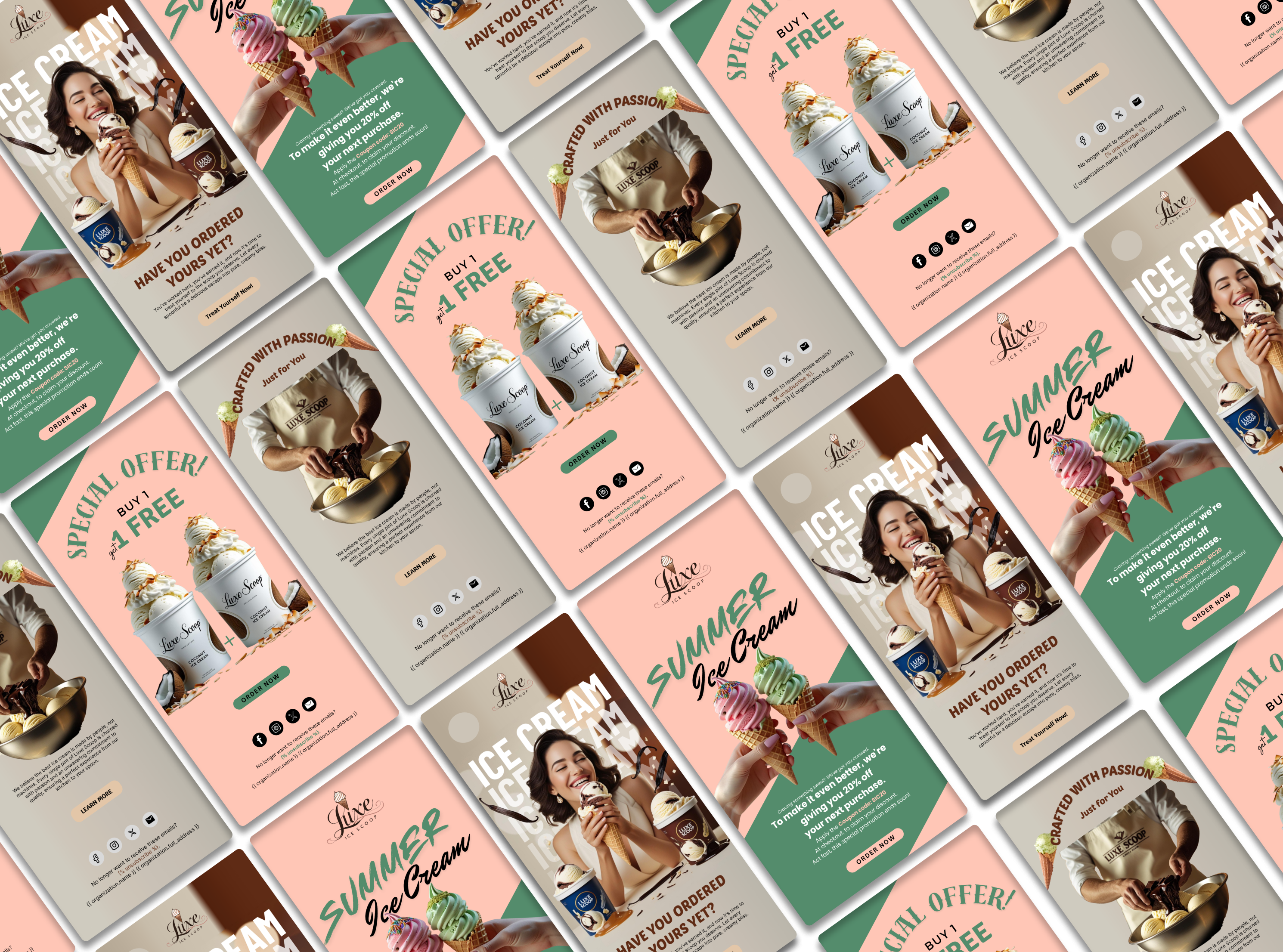 Luxe Scoop Ice Cream Email Templates Design advertising branding brevo constant contact design email campaign email design email marketing email template graphic design ice cream ice cream shop illustration klaviyo mailchimp newsletter design ui