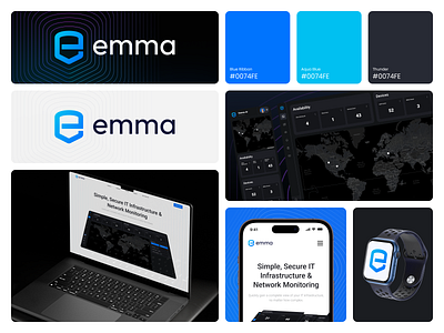 Emma: Branding, visual identity app blue branding clean dark design e identity illustration logo minimal mobile shield ui ux website