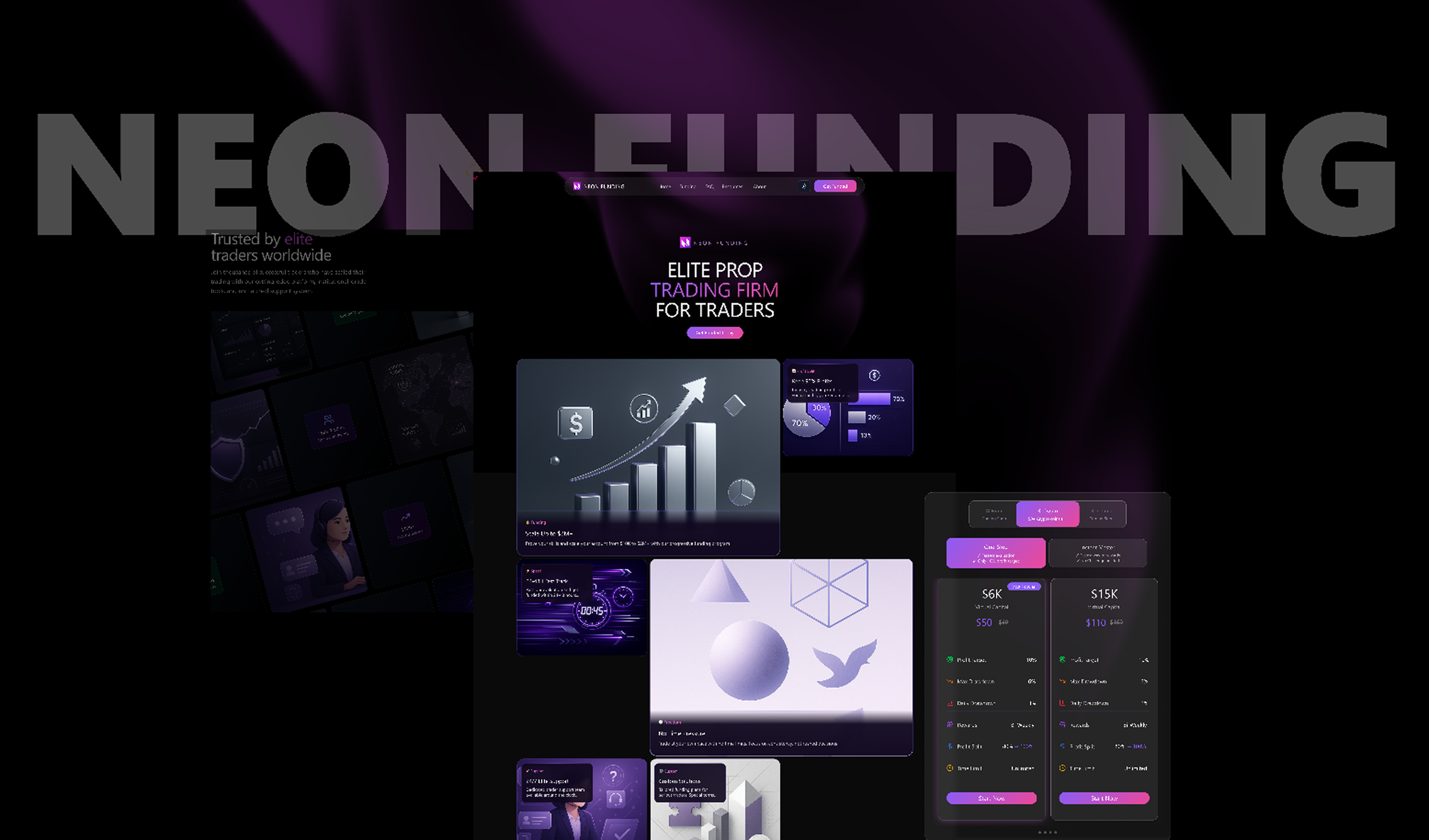 NEON FUNDED Prop Firm Design 3d animation app branding design graphic design illustration logo motion graphics ui vector