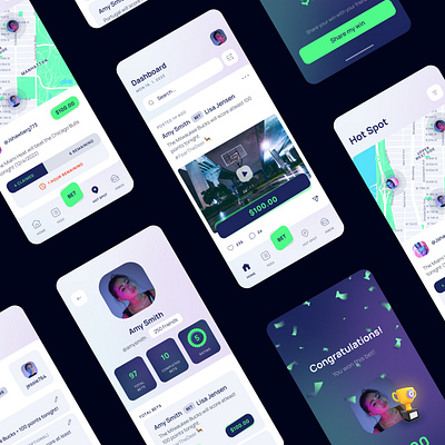 Mobile App Design - Bet with people around you app basketball bet betting clean congratulations dashboard football fresh icon map mobile modern prize profile soccer sport ui ux win
