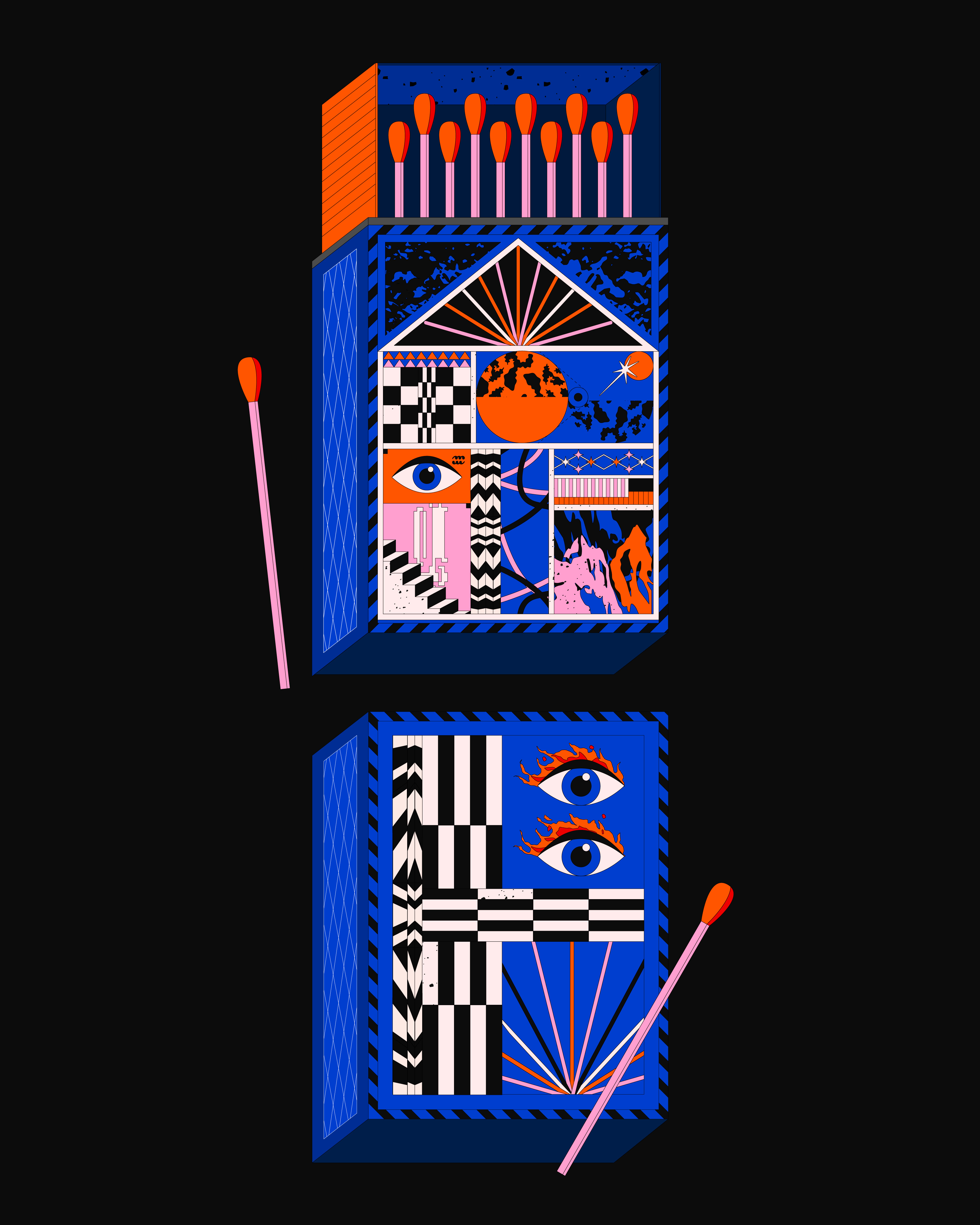 Match Box box box of matches branding color color palette colorful fire illustration illustrator matches packaging packaging design symbols vector vector art vectorart