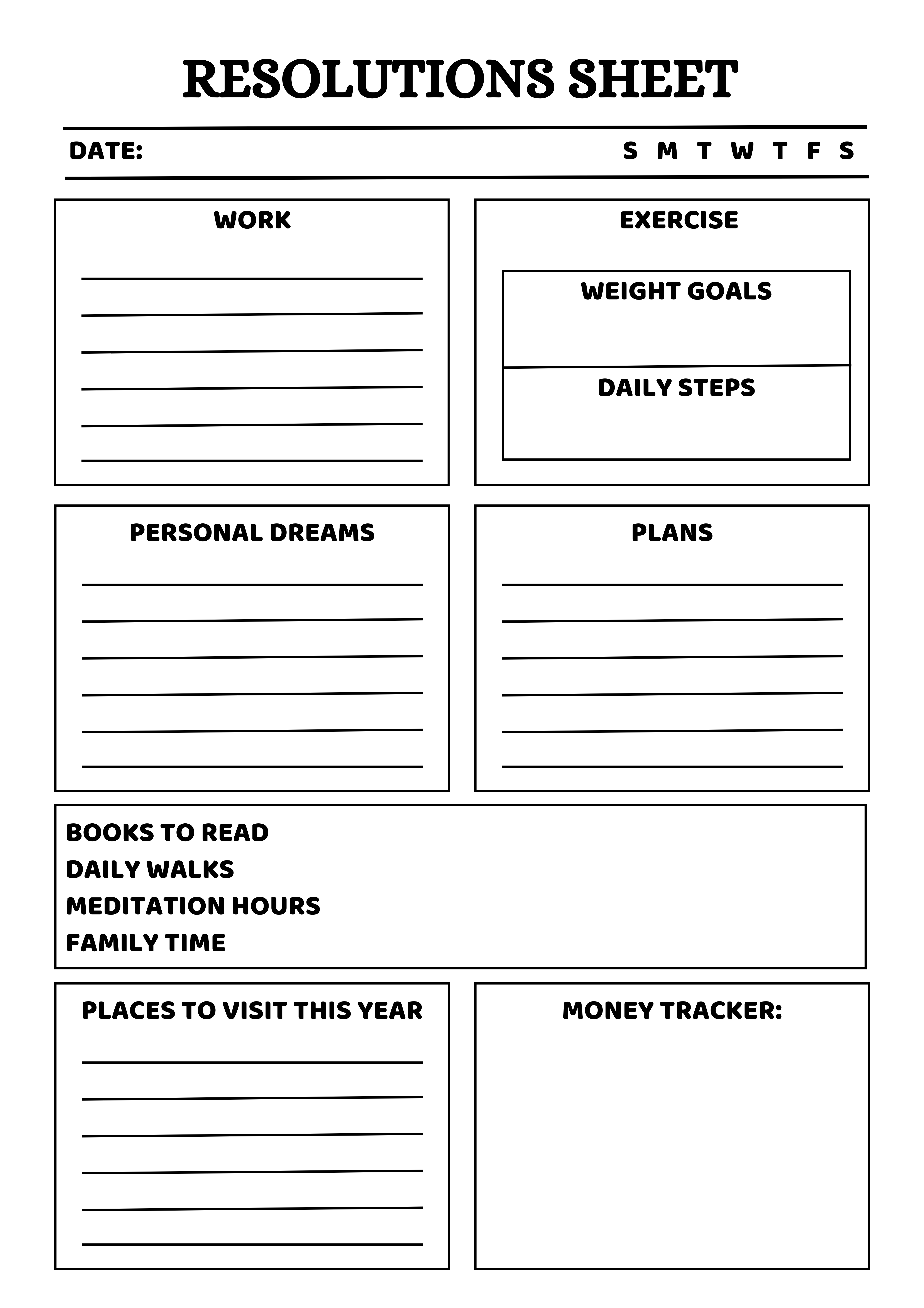 📝 Resolutions Sheet – Printable Planner Design digital planner design digital stationery goal setting printable goal tracker habit planning life planner minimalist planner personal development planner planner design inspiration planner layout planner printable planner sheet planning template printable goals printable planner printable worksheet productivity planner productivity tools resolutions sheet self improvement planner