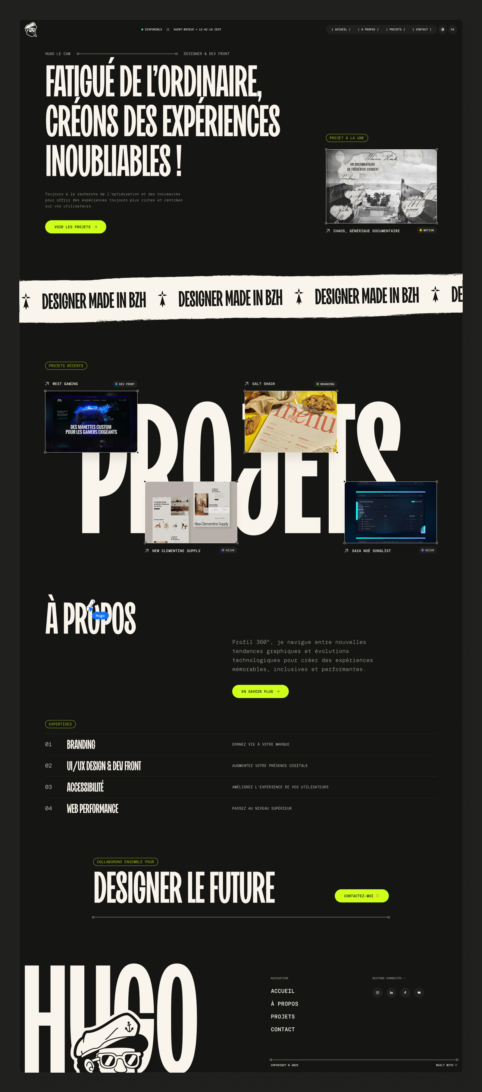 Hugo LE CAM. - Redesign Portfolio 2026 branding figma graphic design logo portfolio ui ui design ux ux design web design webdesign website wordpress