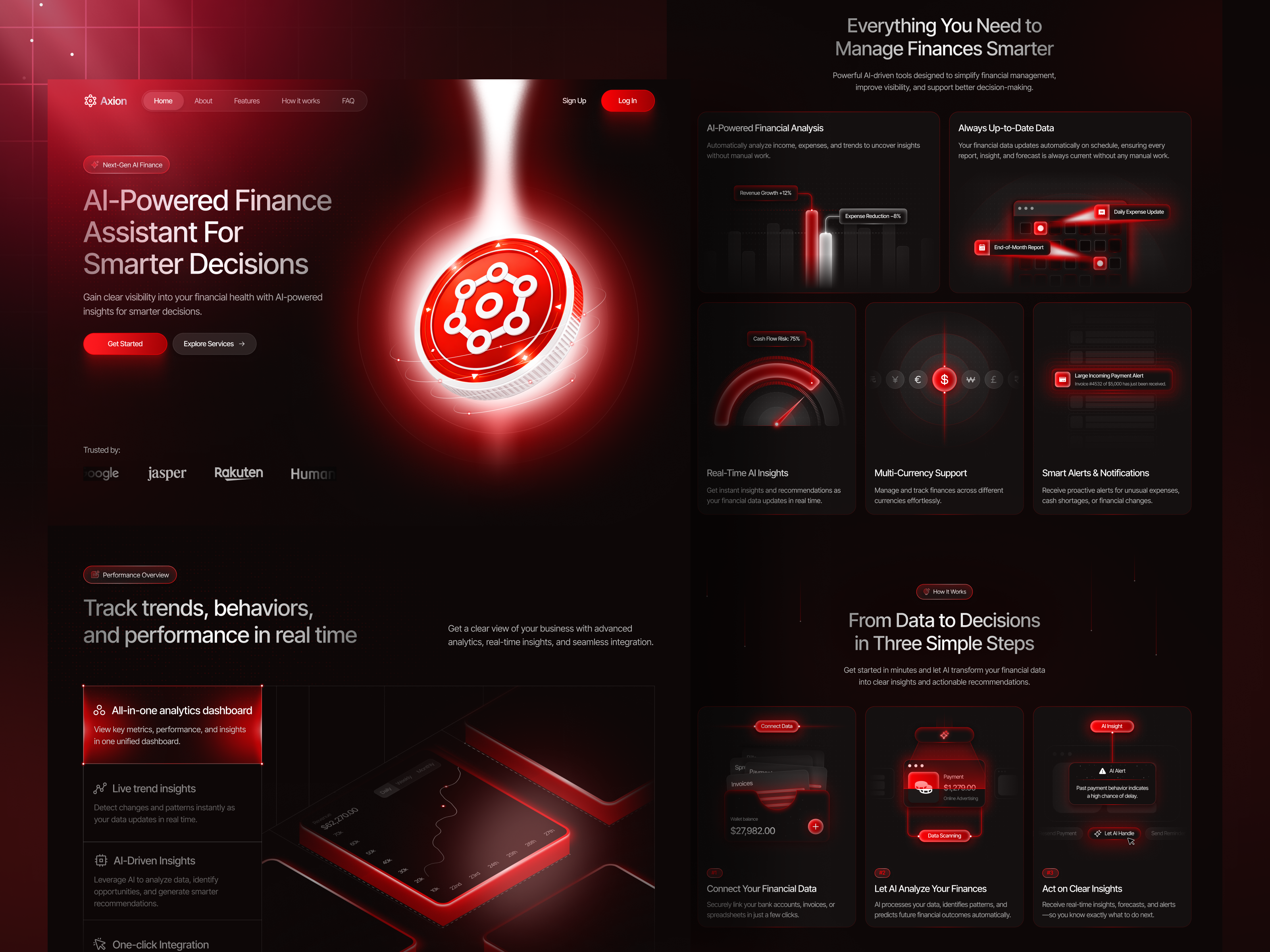 Axion - AI Financial Landing Page ai finance ai powered analytics b2b business crm dark mode finance financial financial app ui fintech fintech app design fintech startup landing page design product design saas app saas design saas landing page saas web saas website web design