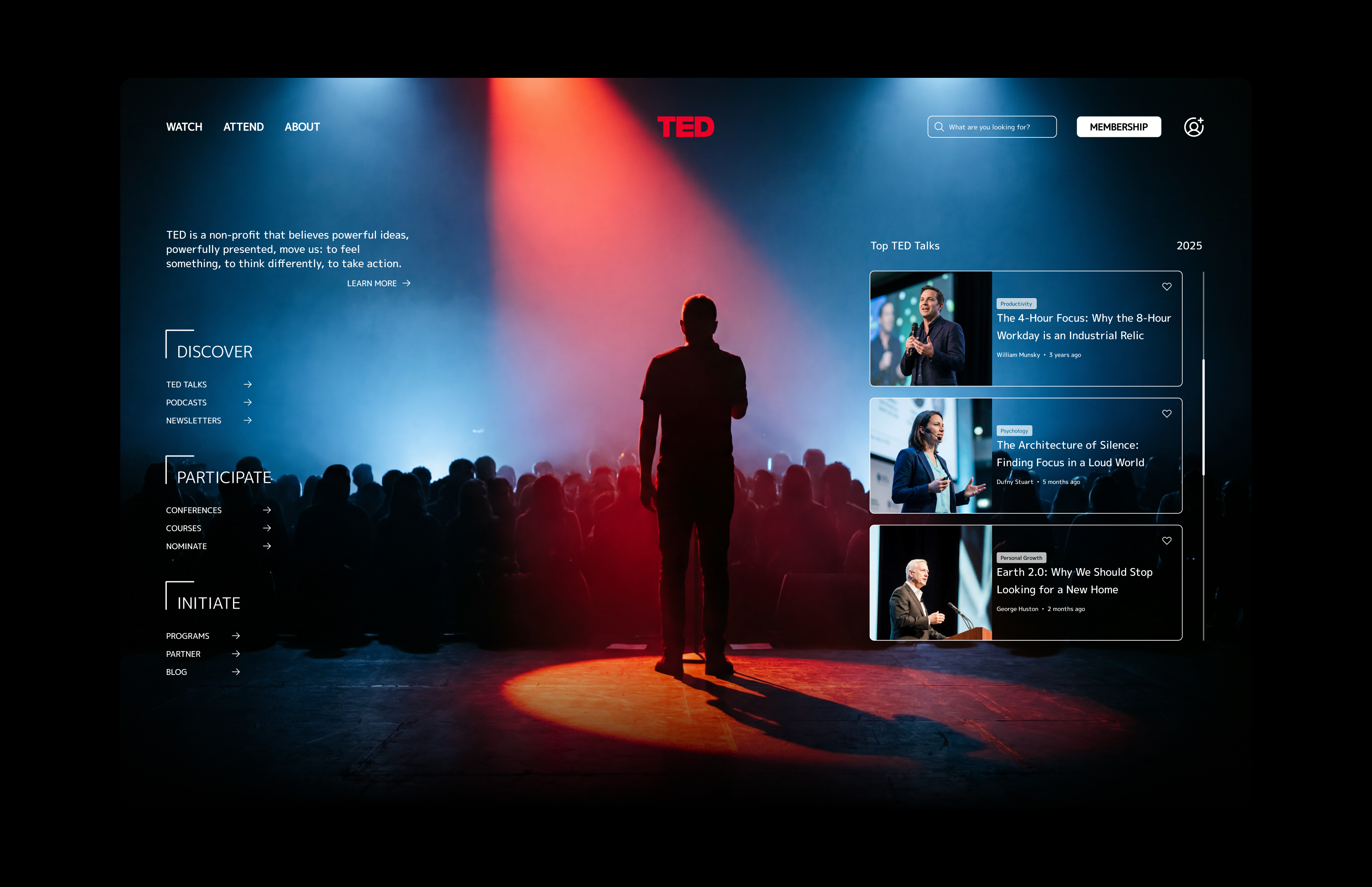 Hero Concept for Ted Talks Website concept entertainment hero podcast redesign ted talks ui ux web design