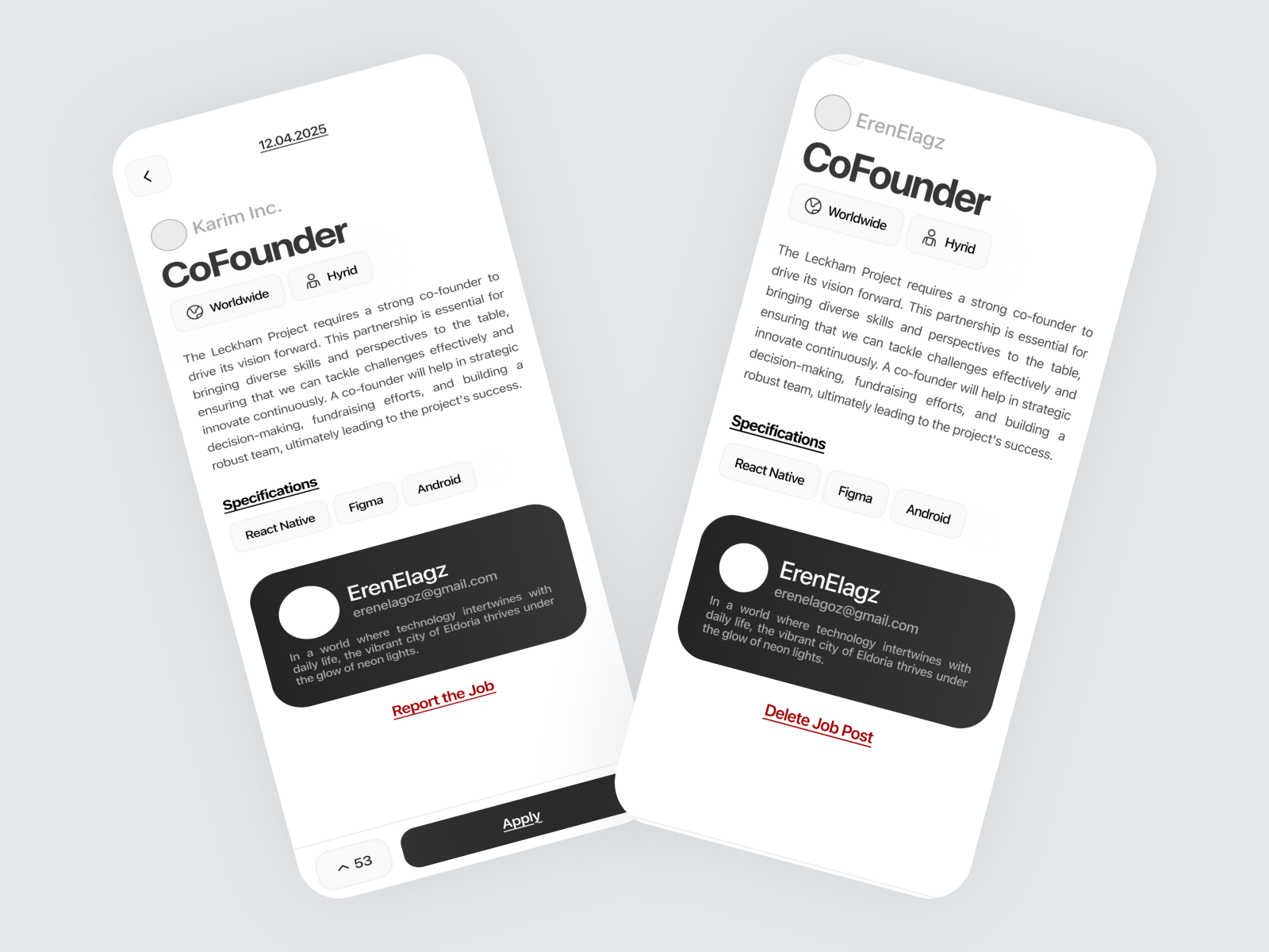 Job Board Screen from CoreFound app design card job mobile mobile app post profile