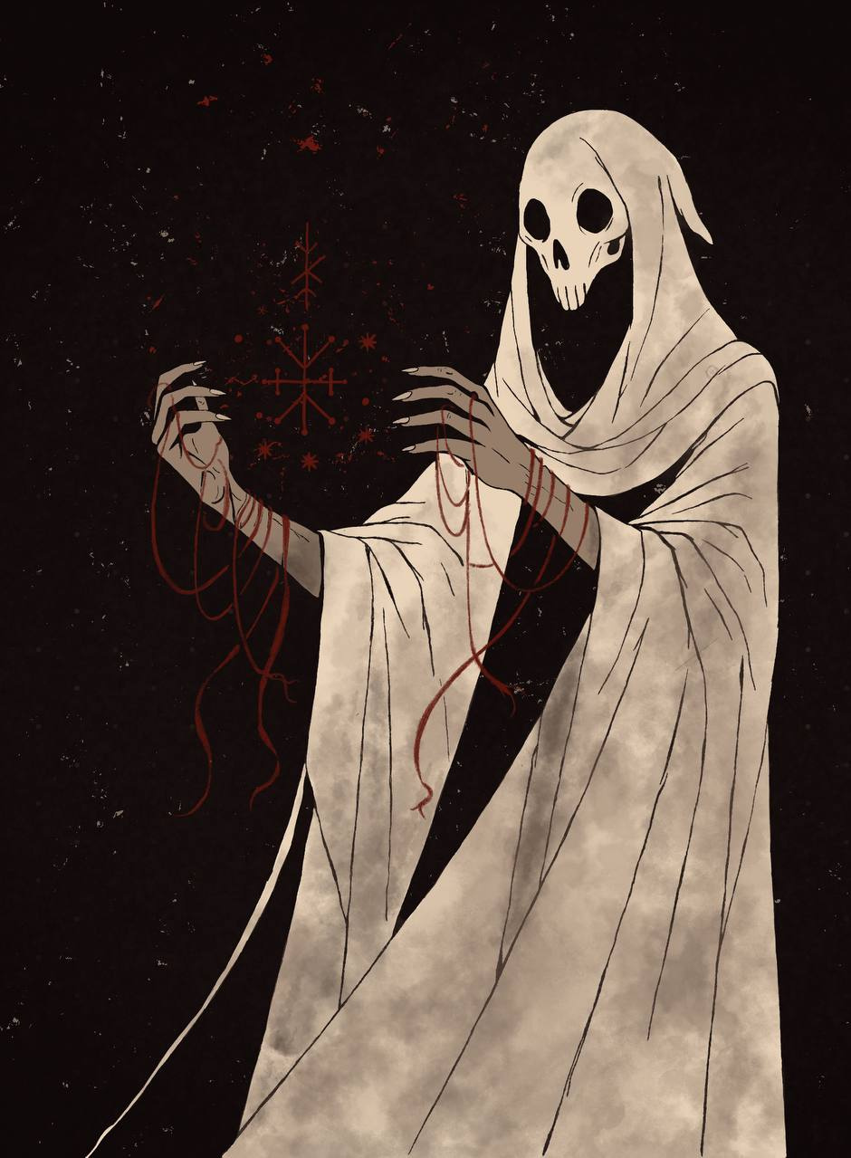 Threads of Fate characterdesign conceptart darkart darkfantasy digitalart fate gothicart horrorart illustration mythology occult surrealart symbolism