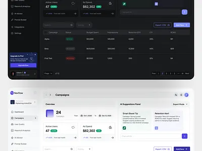 Nexflow - Campaign Management Dashboard admin panel ai interface campaign manager dark mode dashboard saas ui design ux web design