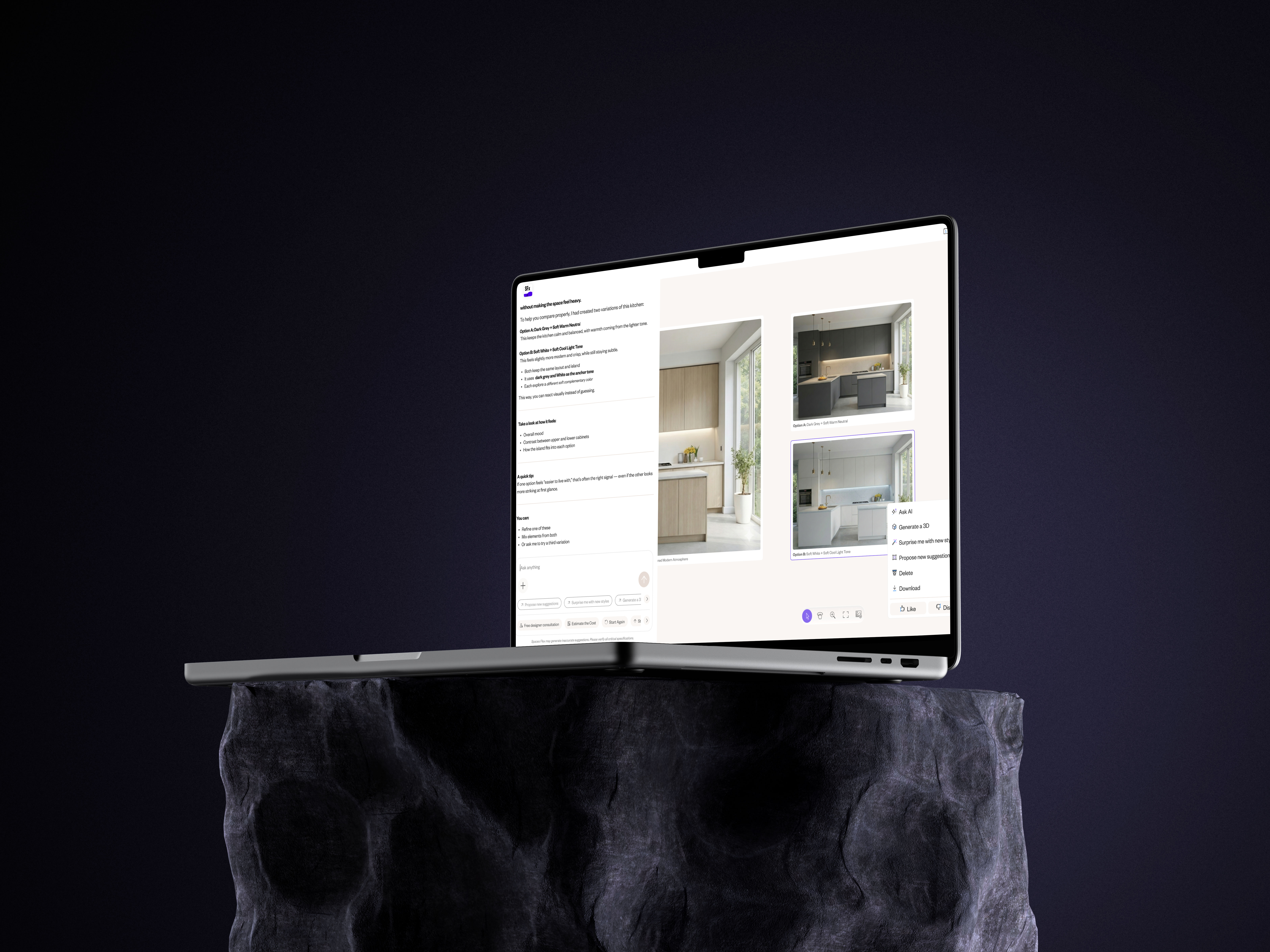 From Inspiration to Kitchen — An AI Design Canvas ai animation interior prototyping saas ui