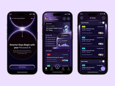 AI Task Management Mobile App Design. ai ai assistant ai productivity app design clean ui intelligent ui mobile app mobile app design productivity dashboard project management smart app smart dashboard task management task planner ui design ui inspiration