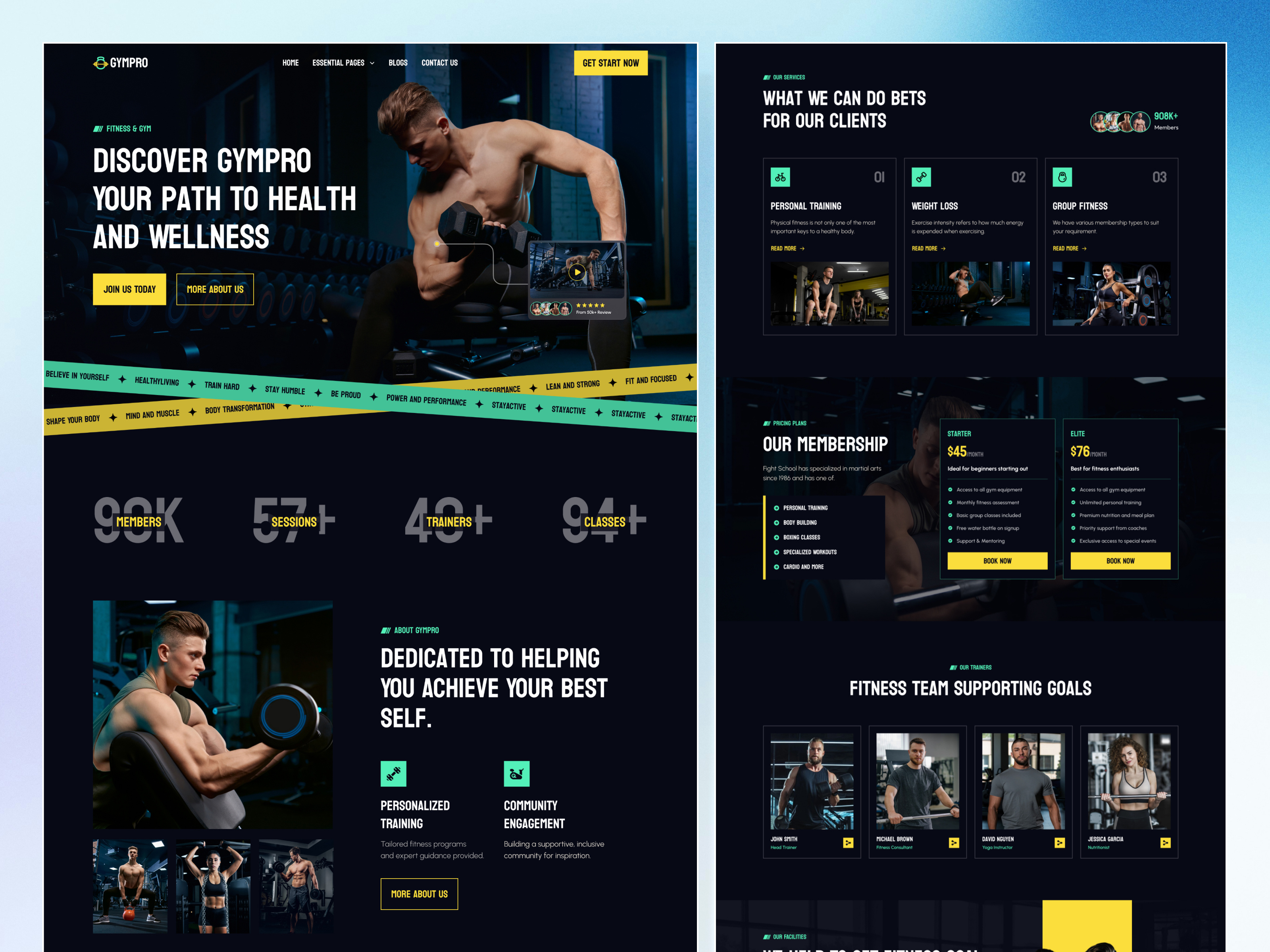 Gym and Fitness Website bodybuilding website design fitness journey fitness platform fitness website gym time gym website homepage landing page smart gym website ui web webdesign workouttracker