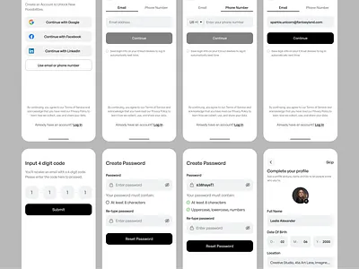 Onboarding Flow UI app design authentication design system minimal ui mobile app mobile ui onboarding product design ui uiux user flow