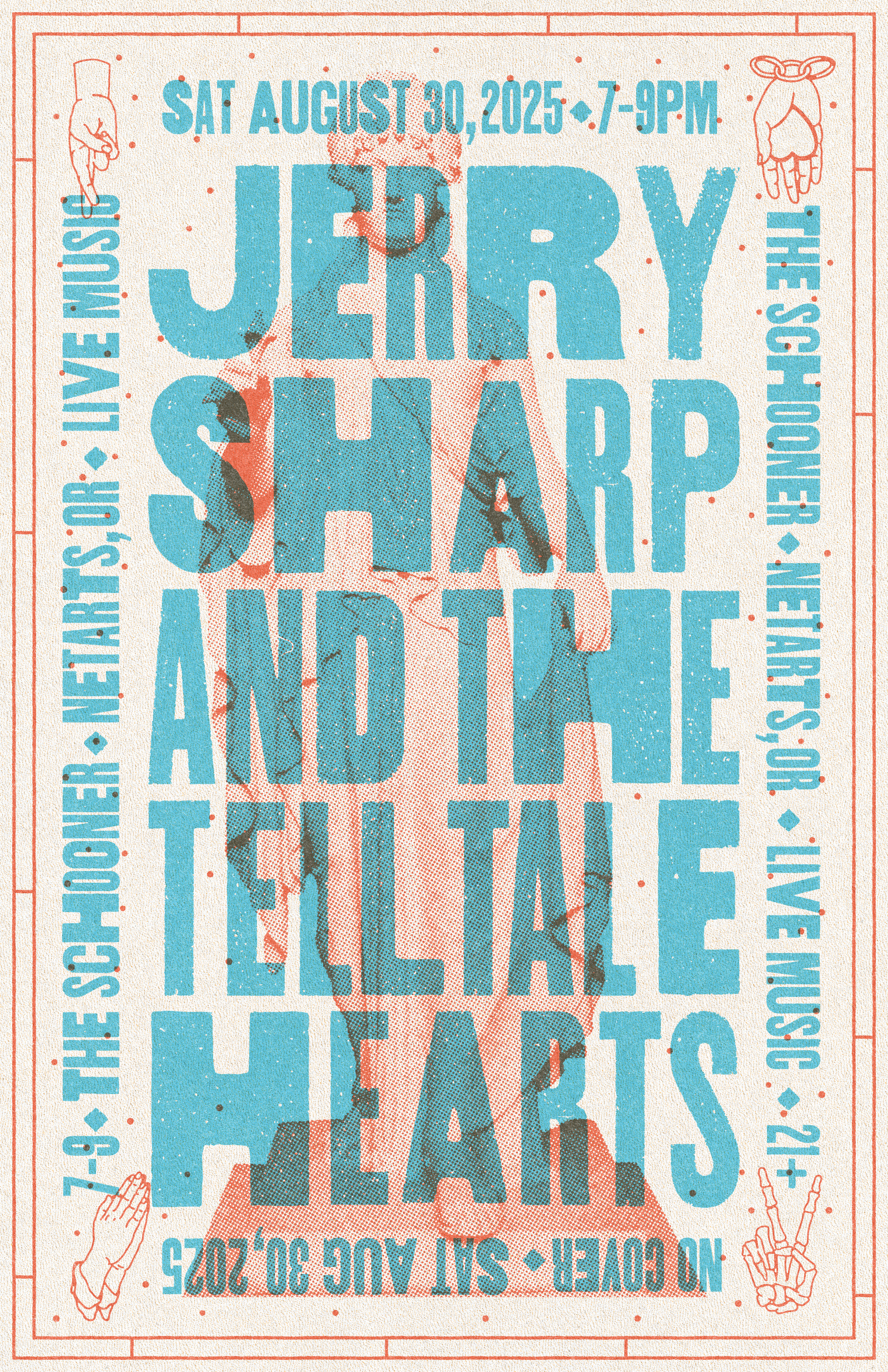 Jerry Sharp Live at the Schooner Poster music poster risograph typography