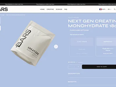 Product Page for Creatine Product ui