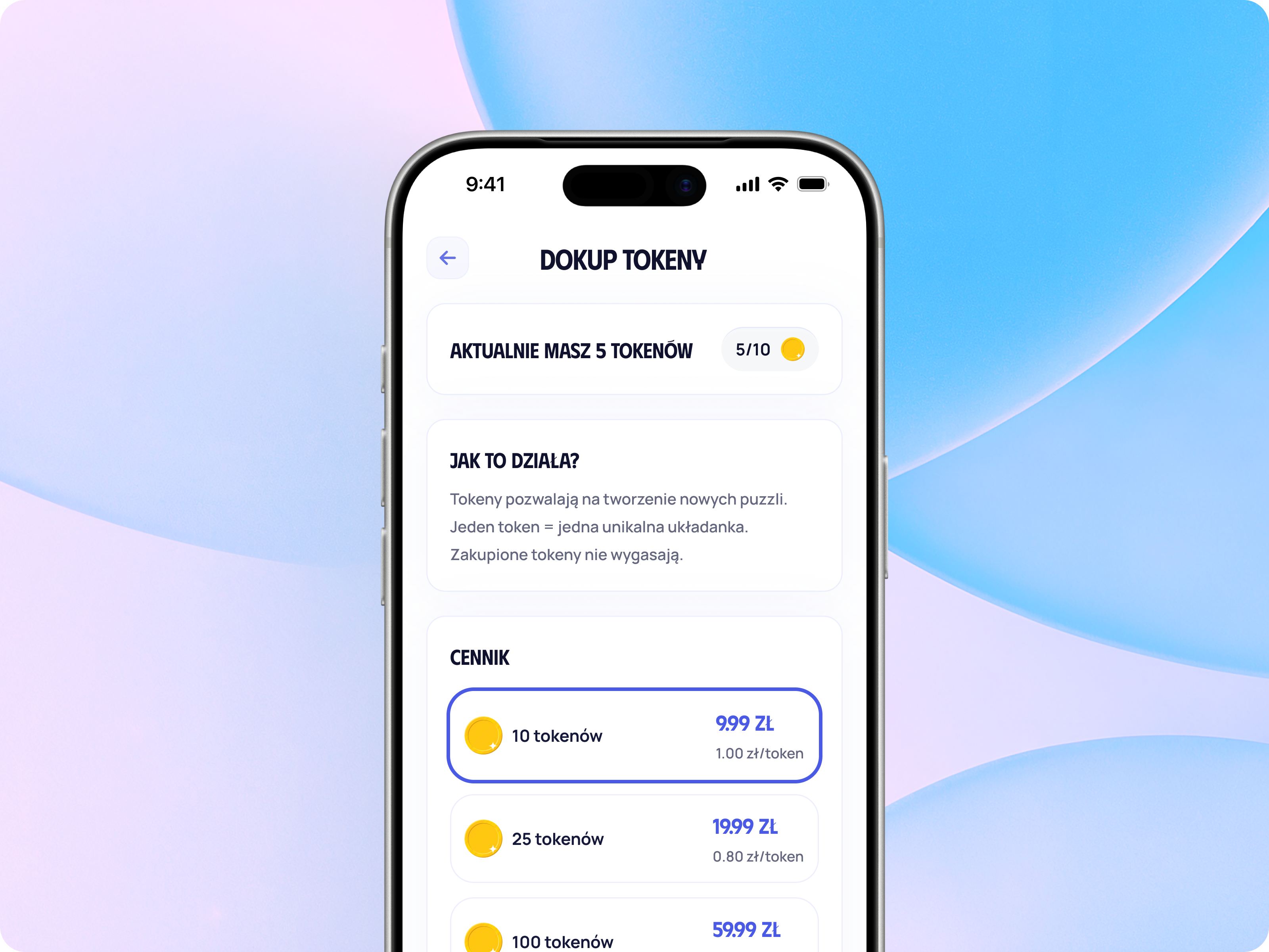 Buy Tokens Screen — Mobile In-App Purchase UI ai app monetization checkout ui clean ui figma design fintech ui in app purchase ios app design minimal ui mobile ui modern ui monetization ui payment screen pricing screen product design purchase flow saas ui token system ui design ux design