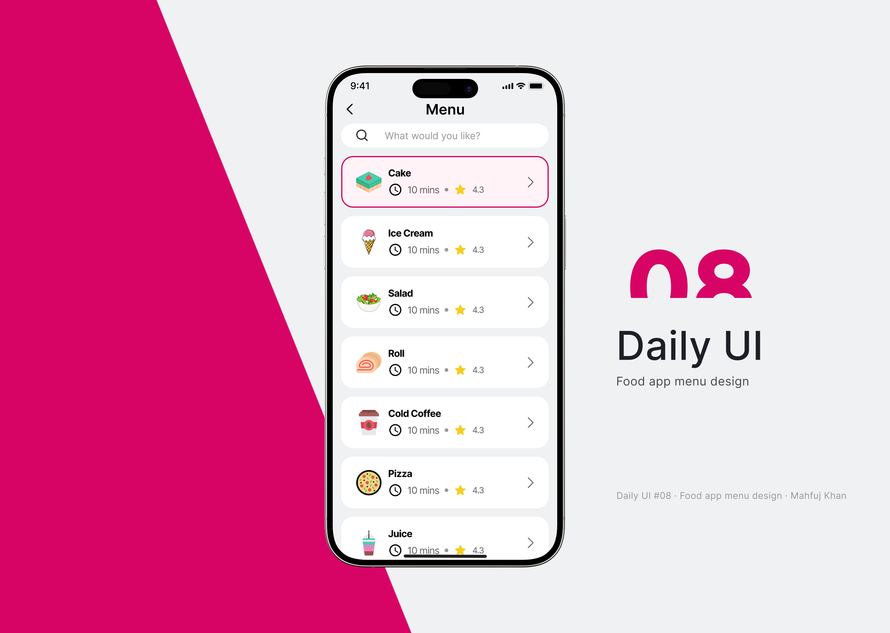 Daily UI #08 — Food App Menu Design app design dailyui figma food app interface menu design minimal mobile ui restaurant app uidesign ux design