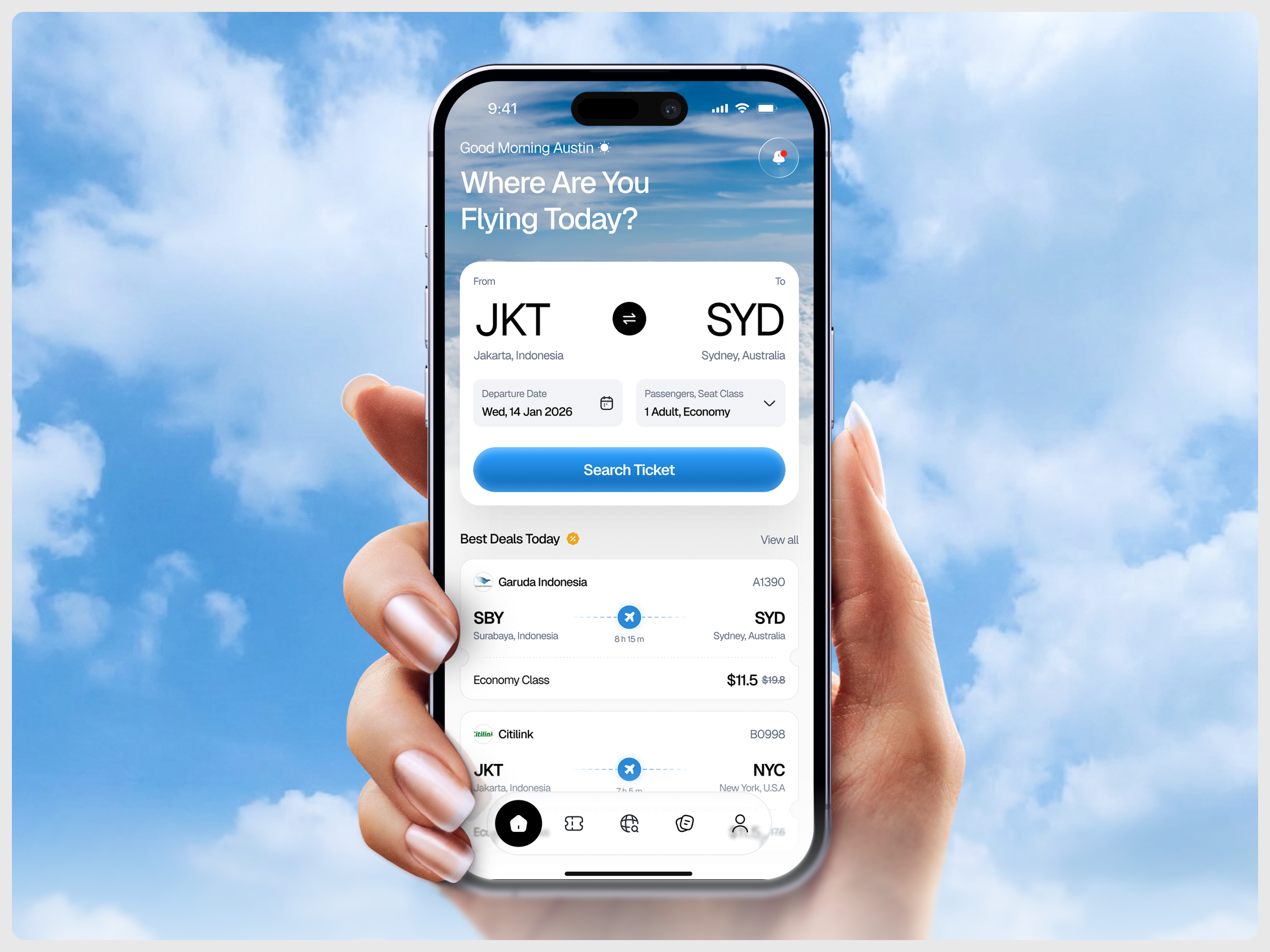 Skyo - Flight Booking App airplane app design boarding pass booking app booking flight clean design figma flight app flight booking app flight search flight ticket flights layout minimalist mobile app product design tourism ui ux