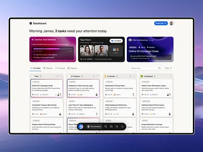 AI Task Management Dashboard ai product ai workflow b2b callour collaboration tool dashboard gradient interface design kanban minimalist product design productivity project management saas saas design task board task management ui web design widget
