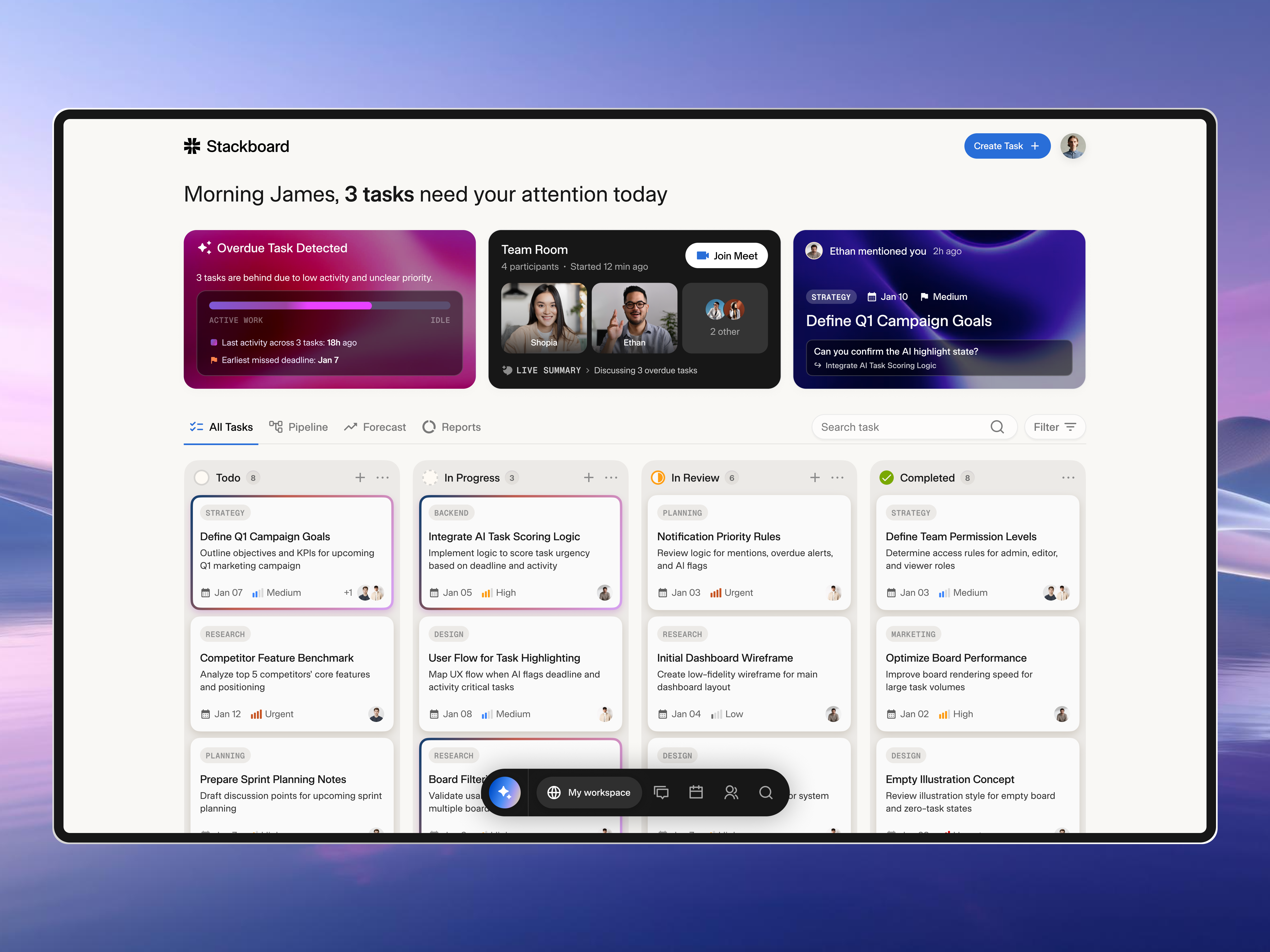 Example of AI Task Management Dashboard