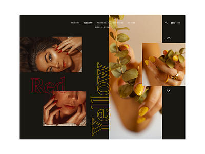 Nails | Yellow/Red branding design figma graphic design homepage layout layout design nails photoshop product red social media typography ui ui design wb design woman yellow