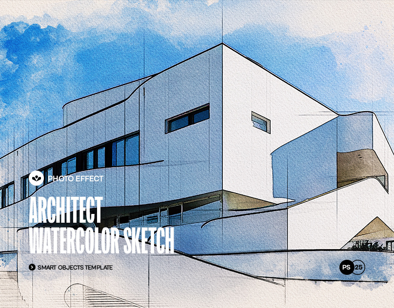 Architect Watercolor Sketch Photo Effect architect design effect graphic design photoshop sketch solasome template watercolor