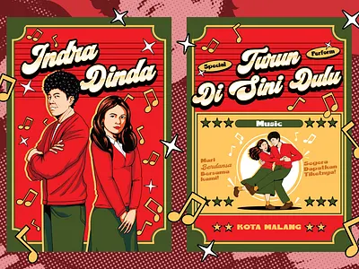 POSTERS FOR MV " INDRA DINDA_TURUN DISINI DULU" MUSICIAN cartoon gigs graphic design illustration poster posters retro vintage