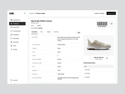Product details page design | E-commerce Platform b2b dashboard design ecommerce online shop online store payment product design product details product list product page production saas saas design sales dashboard shipment shopify ui ux wavespace web app web design