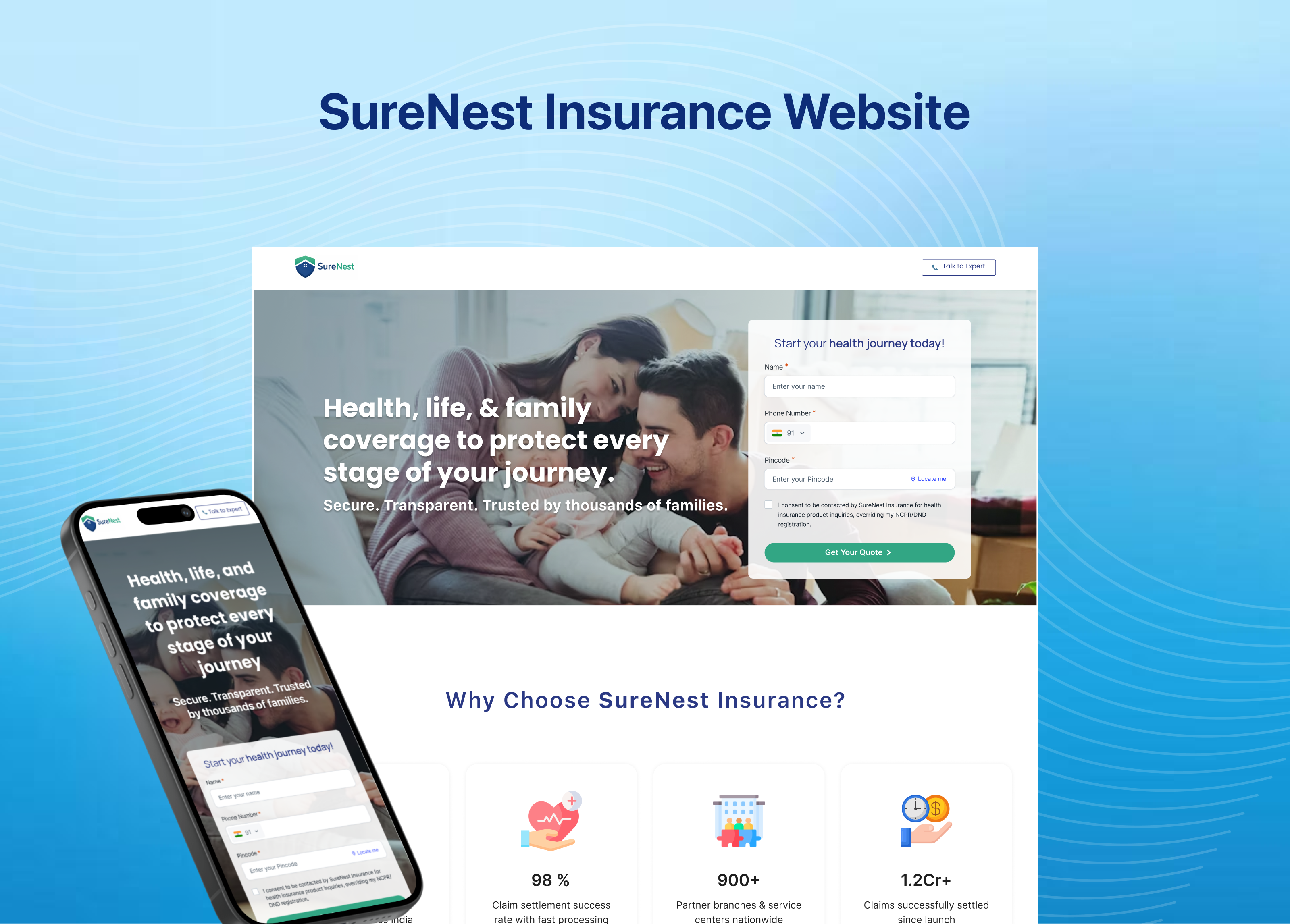 Insurance Website Landing Page - Responsive UI branding design figma insurance website ui landing page design responsive design ui ui design uiux ux