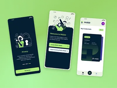 PASS3 Wallet Design credential crypto design identity login mobile ui wallet