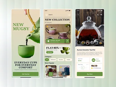 Smart Ceramic & Tea Shop Mobile App UI app app design design template glass effect liquid glass mobile mobile app smart home ui design